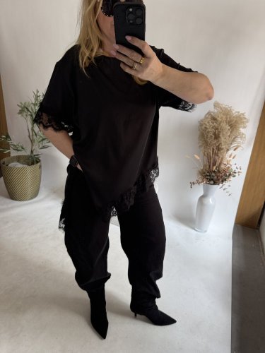 Tričko s čipkou-čierná