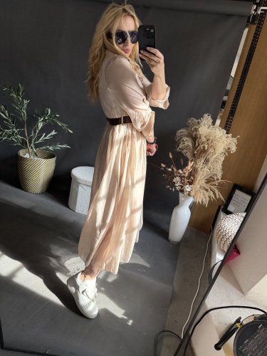 Šaty s opaskom Hodváb-béžové