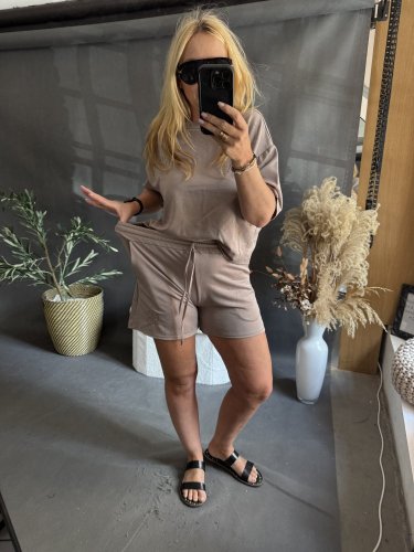 Souprava Tričko a šortky Bavlna-mocca