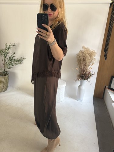 Tričko s čipkou-hnedá