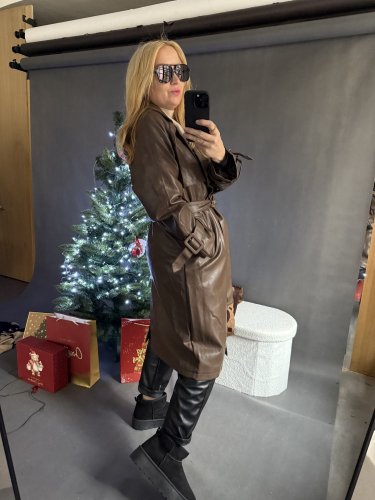 Koženkový Trenchcoat  Rosso-hnědý