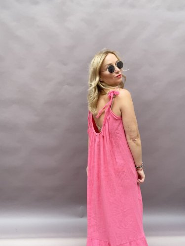 Mušelinové šaty Gypsy-neón ružové