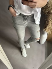 Džíny PUSH UP Grey s dierou