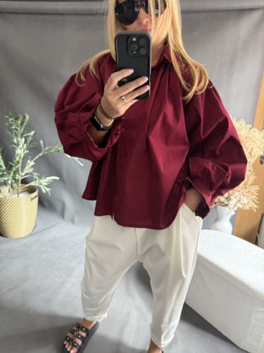 Košile oversize rukáv-vínová