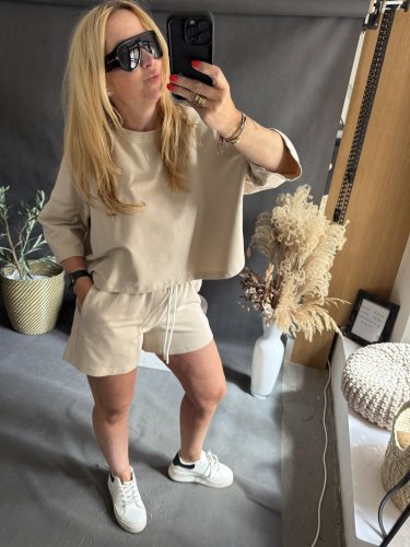 Crop mikina a šortky Gusto-béžová