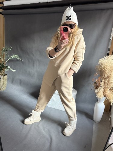 Mikina s kapucí na postavu XS-M-béžová