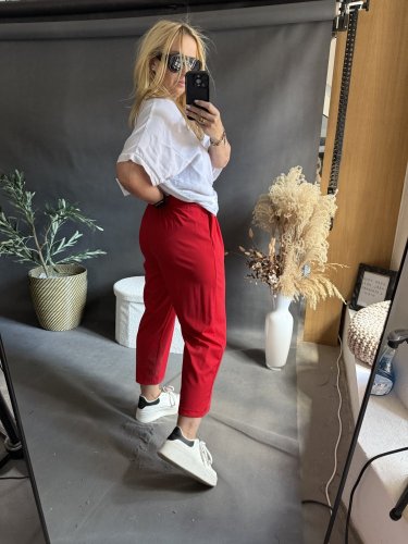 Kalhoty SUN s řasením 3/4 délka-červené