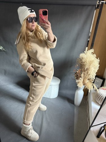 Mikina s kapucí na postavu XS-M-béžová