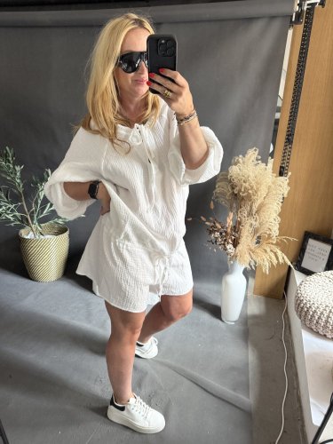 Overal mušelín Gusto-bielá