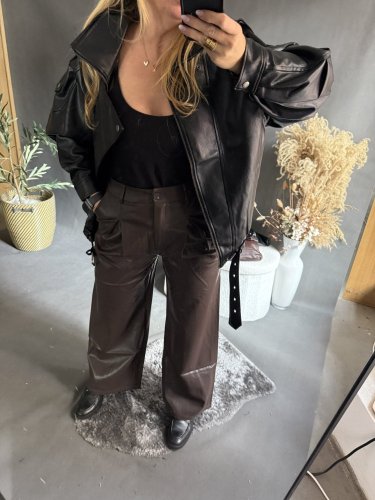 Kalhoty koženka Soka-hnědé