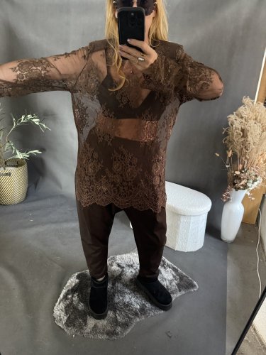 Tričko oversize lase priehľadné-hnedá