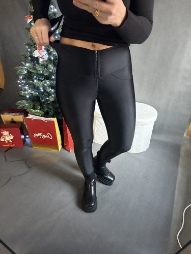 BODYSLIM LEGÍNY S PROŠITÍM a zipem - ČERNÁ- - Velikost: S