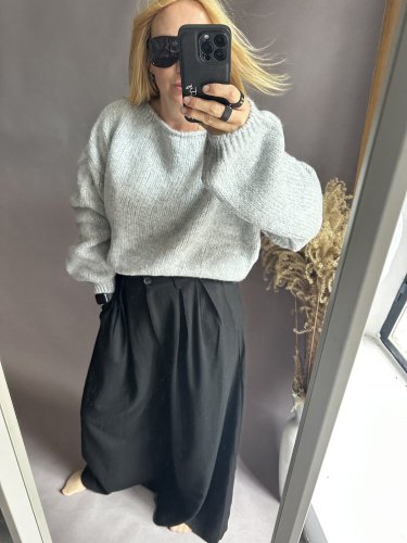 Svetr kratší  s příměsí mohéru-nekouše-šedý