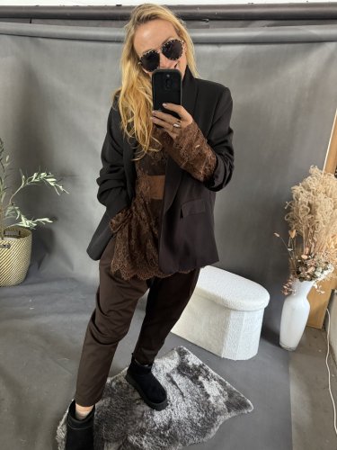 Tričko oversize lase priehľadné-hnedá