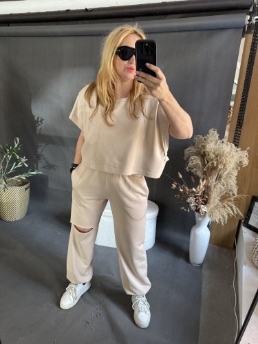 Tepláková súprava Crop-béžová