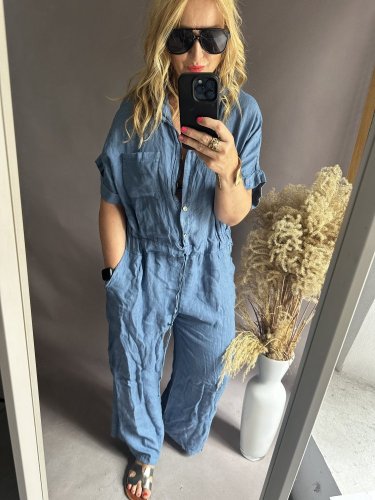 Ľanový Overal Joy-modrý