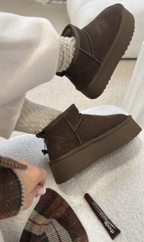 Válenky na platforme kožené-hnedé