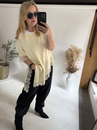 Tričko s čipkou-žltá