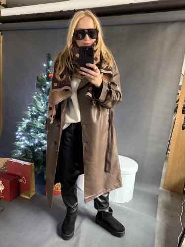 Koženkový Trenchcoat  Rosso-hnědý