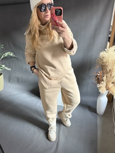 Mikina s kapucí na postavu XS-M-béžová