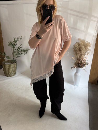 Tričko s čipkou-pink