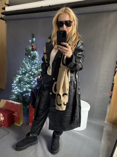 Koženkový Trenchcoat  Rosso-černý