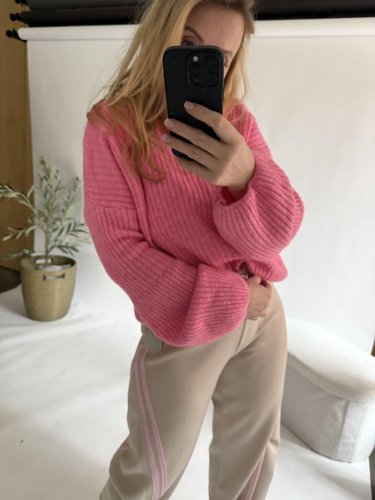 Svetr Bubble s oversize rukávem-růžový