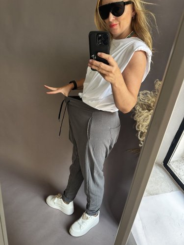 Tepláky nasrávací Velvet-šedé