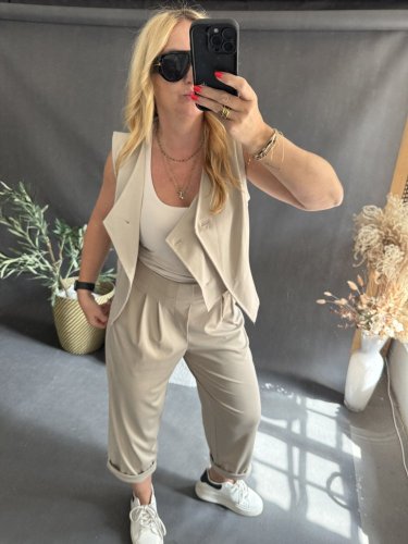 Nohavice SUN s riasením 3/4  dĺžka-béžové