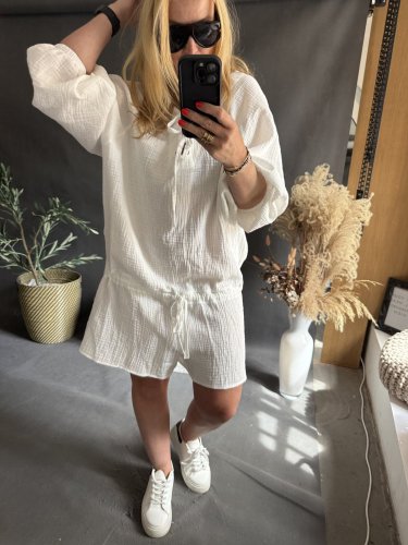 Overal mušelín Gusto-bielá