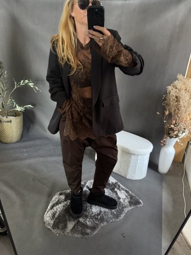 Tričko oversize lase priehľadné-hnedá