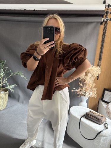 Košile oversize rukáv-hnědá