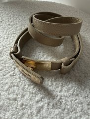 Pásek kožený posuvný se zlatou sponou-béžový