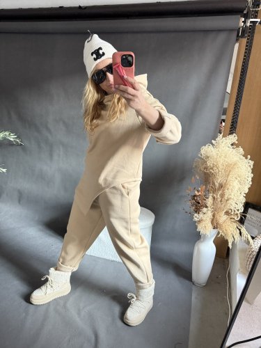 Mikina s kapucí na postavu XS-M-béžová