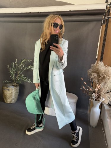 Kabát Jarní ve stylu dlouhého saka-mint-