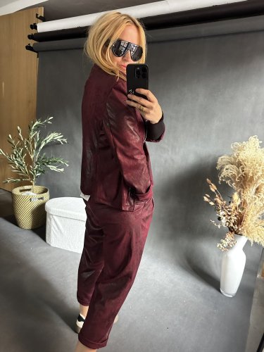 Kabátek SUN leather/semiš optika-vínová