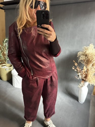 Kabátek SUN leather/semiš optika-vínová