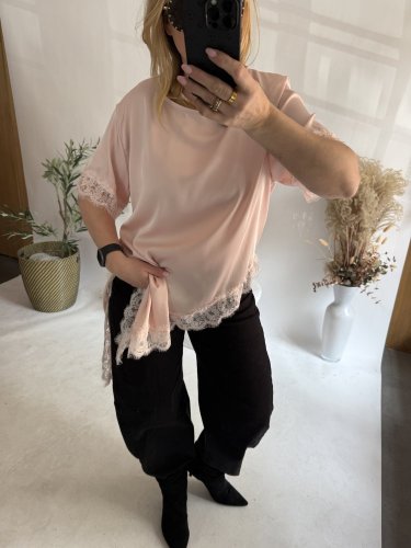 Tričko s čipkou-pink