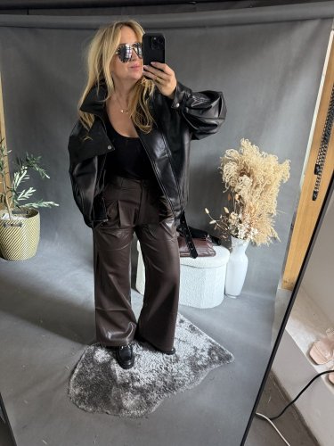 Kalhoty koženka Soka-hnědé