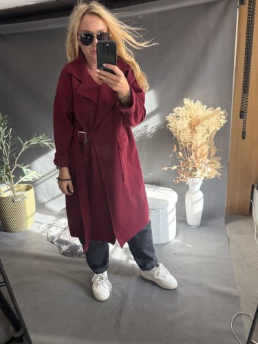 Kabát Sun s páskem-vínový