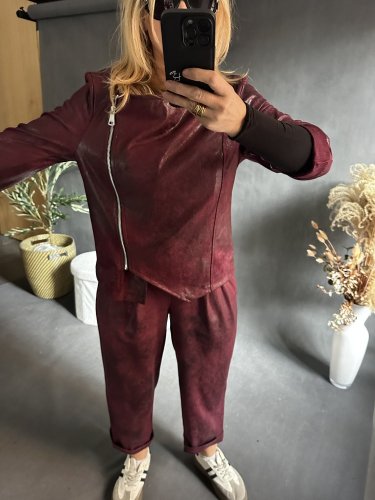 Kabátek SUN leather/semiš optika-vínová