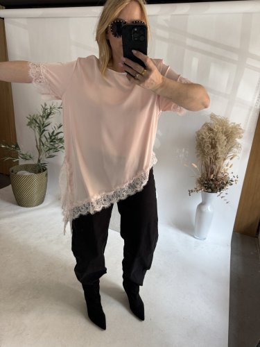 Tričko s čipkou-pink