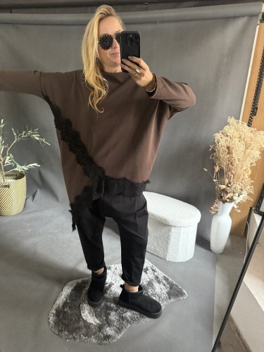 Mikina Lace asymetrická-hnědá