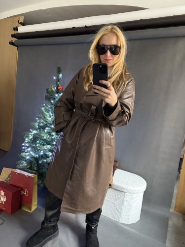 Koženkový Trenchcoat  Rosso-hnědý