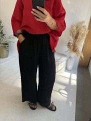 Kalhoty Len Wide leg-černé