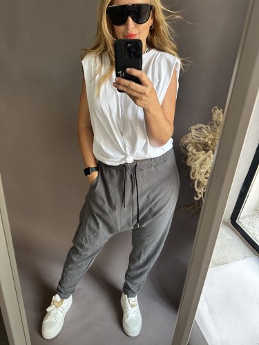 Tepláky nasrávací Velvet-šedé