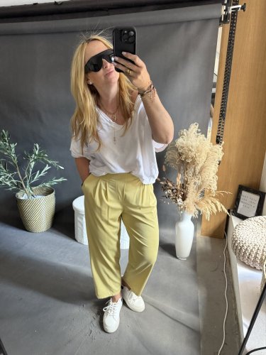 Kalhoty SUN s řasením 3/4 délka-žluté