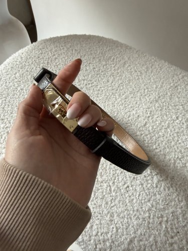 Pásek kožený posuvný se zlatou sponou-tmavě hnědé