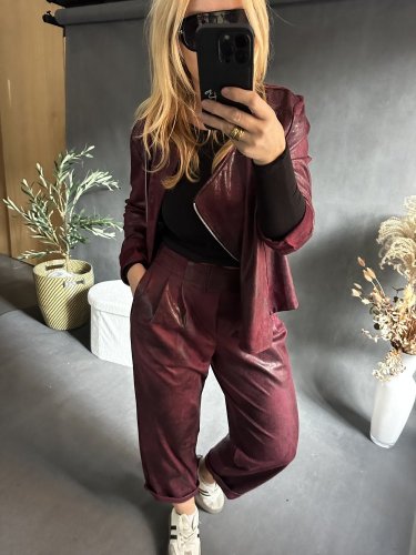 Kabátek SUN leather/semiš optika-vínová