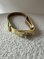 Pásek kožený posuvný se zlatou sponou-žlutý